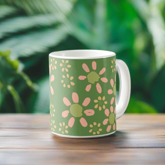 Niedliches trendy floral Pattern Grün Pink Daisy Kaffeetasse (Von Creator hochgeladen)