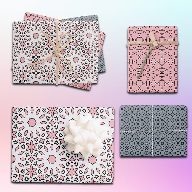 Niedliches trendy geometrisches rosa, weißes und g geschenkpapier set (Von Creator hochgeladen)