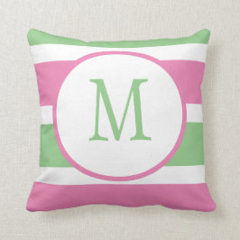 Niedliches Trendy Pink und Green Strip Monogramm Kissen