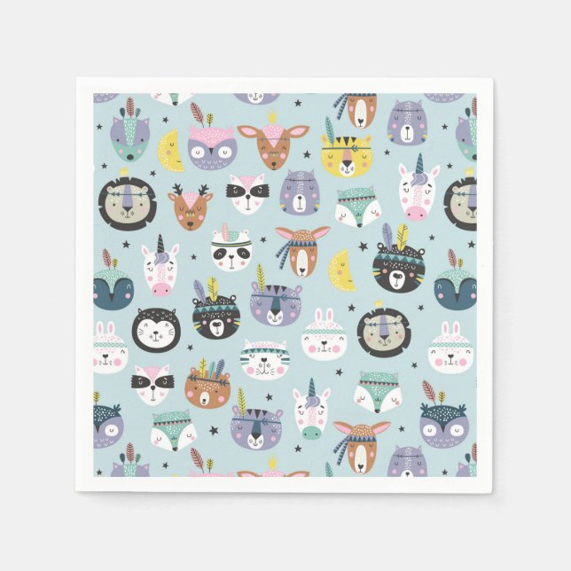 Niedliches Tribal-Gesichtsmuster Serviette (Vorderseite)