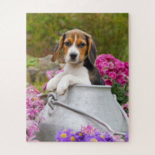 Niedliches Tricolor Beagle-Hundewelpen-Haustier in Puzzle