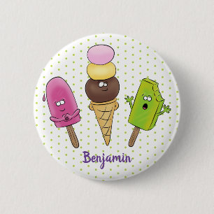 Niedliches Trio aus Cartoon-Eis Button
