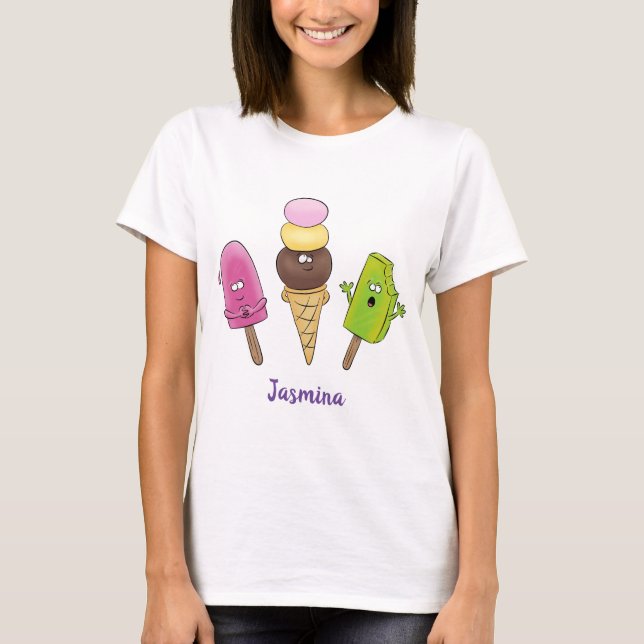 Niedliches Trio aus Cartoon-Eis T-Shirt (Vorderseite)