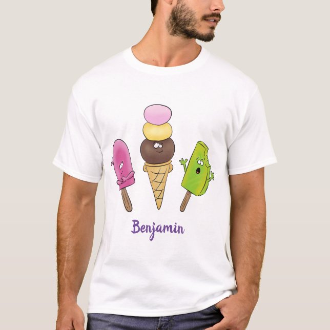 Niedliches Trio aus Cartoon-Eis T-Shirt (Vorderseite)