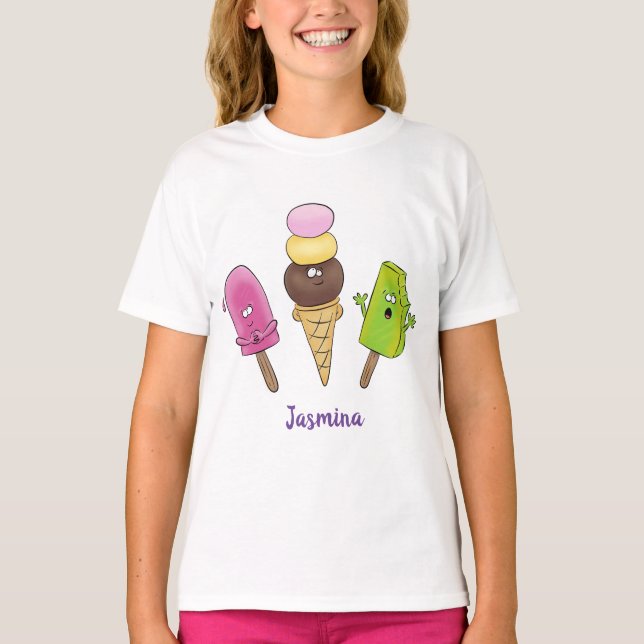 Niedliches Trio aus Cartoon-Eis T-Shirt (Vorderseite)
