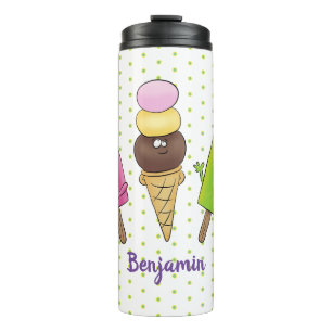 Niedliches Trio aus Cartoon-Eis Thermosbecher