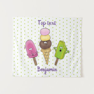 Niedliches Trio aus Cartoon-Eis Wandteppich