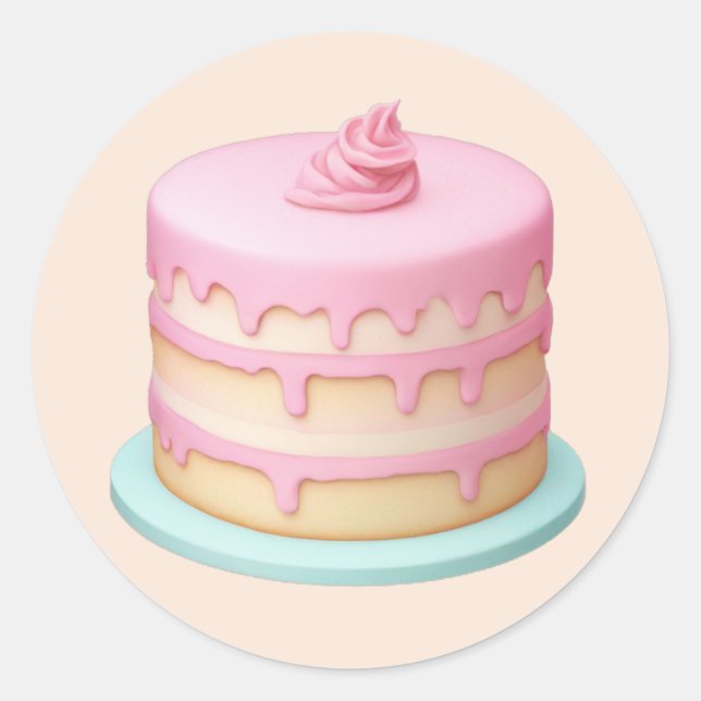 Niedliches Tropfen Pink Cake Emoji Runder Aufkleber (Vorderseite)