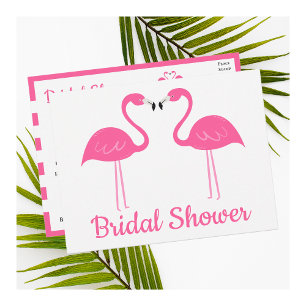 Niedliches Tropical Beach Pink Flamingo Brautparty Einladungspostkarte