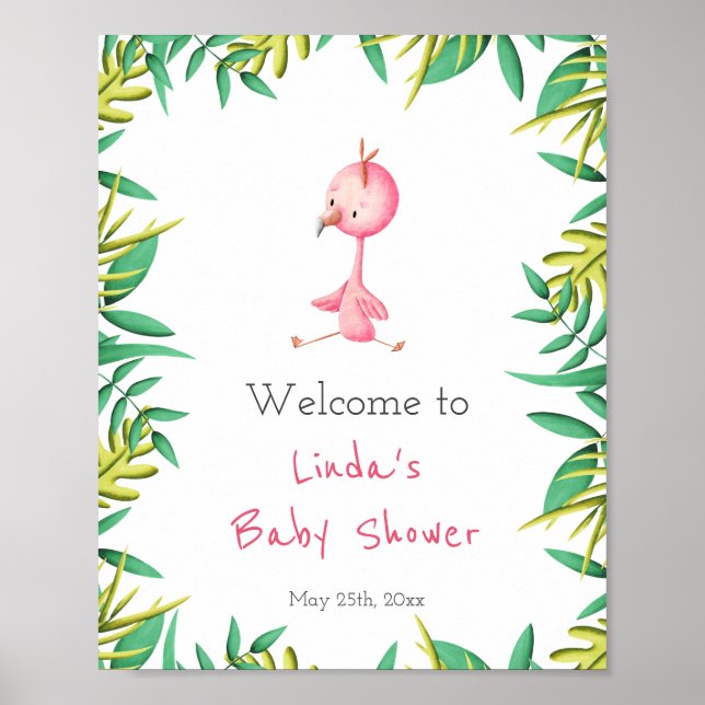 Niedliches Tropical Flamingo Girl Babydusche Empfa Poster (Vorne)