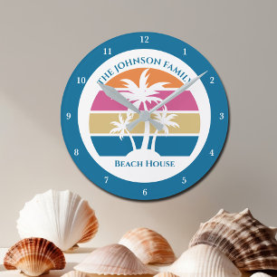 Niedliches Tropical Palm Tree Custom Blue Beach Ho Runde Wanduhr