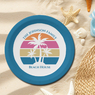 Niedliches Tropical Palm Tree Custom Blue Beach Pa Pappteller