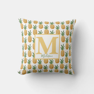 Niedliches Tropisches Ananas Monogramm Name Throw Kissen