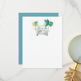 Niedliches tropisches Auto und Palmen Wasserfarbe Dankeskarte