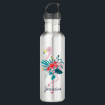 Niedliches tropisches Flamingo Kunst, Dichtung und Edelstahlflasche<br><div class="desc">Hübsche florale Flamingo personalisierte Wasserflasche.</div>
