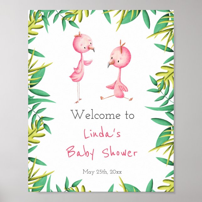 Niedliches tropisches Flamingo Twins Kinderdusche Poster (Vorne)