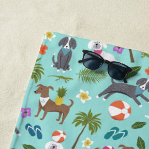Niedliches Tropisches Hundemuster  Monogramm  Aqua Strandtuch