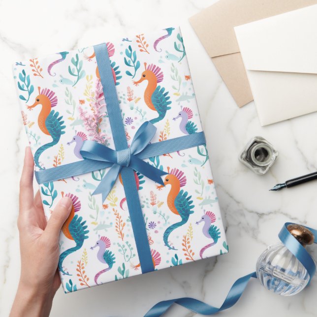 Niedliches tropisches Seepferd Ocean Beach Thema Geschenkpapier (Schenken)
