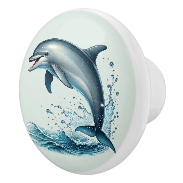 Niedliches tropisches Strandhaus Delfine Keramikknauf (Rechts)