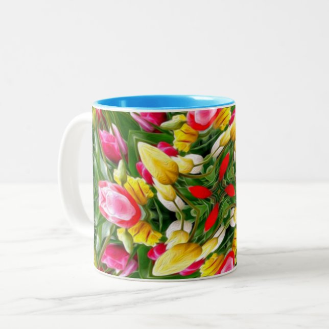 Niedliches Tulpenmuster Zweifarbige Tasse (Vorderseite Links)