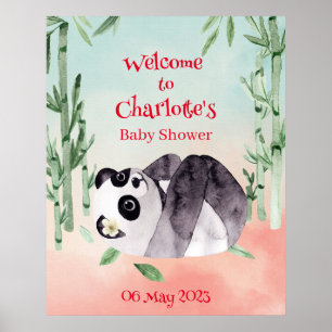 Niedliches Tumbling Panda Gender Baby Dusche Willk Poster