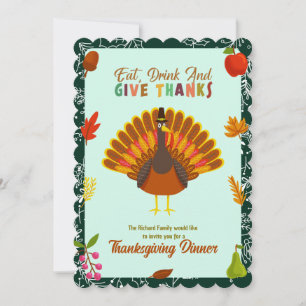 Niedliches Türkei Erntedank Dinner Green Einladung