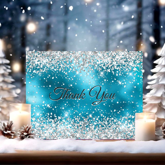 Niedliches türkisfarbenes Imitat Glitzer Dankeskarte (Von Creator hochgeladen)