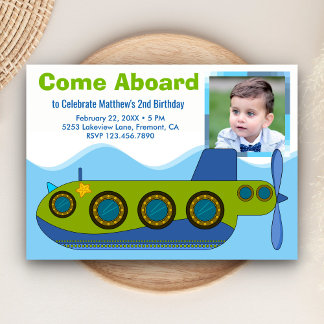 Niedliches U-Boot Boy Foto Geburtstagsparty Einlad Einladung