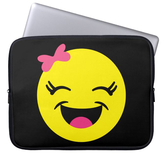 Niedliches u. glückliches Emoji Mädchen Laptopschutzhülle (Vorderseite)