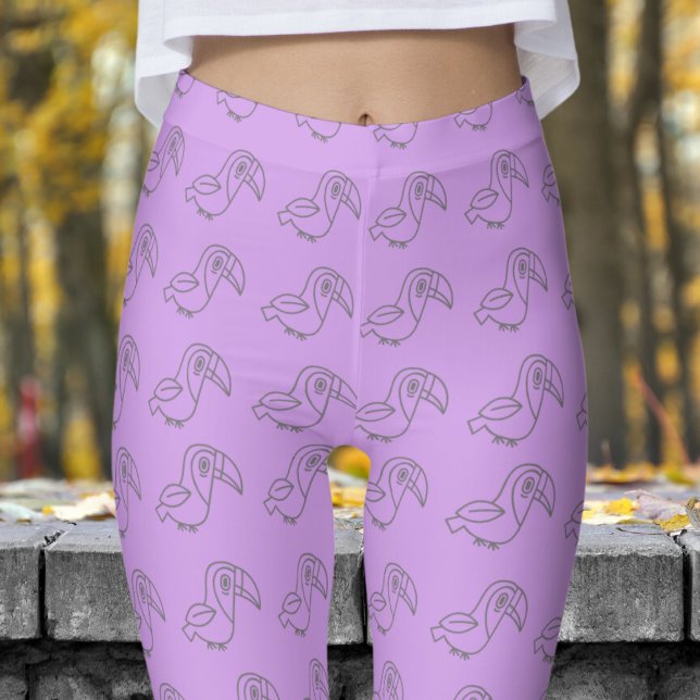 Niedliches Ube Toucan Bird-Muster Leggings (Tocan Bird on Bright Ube)
