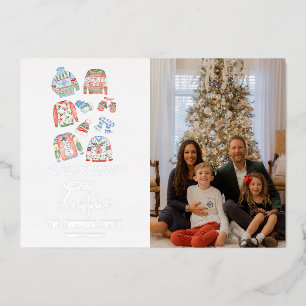 Niedliches Ugly Sweater Frohe Weihnachts-Foto Silv Folien Feiertagskarte