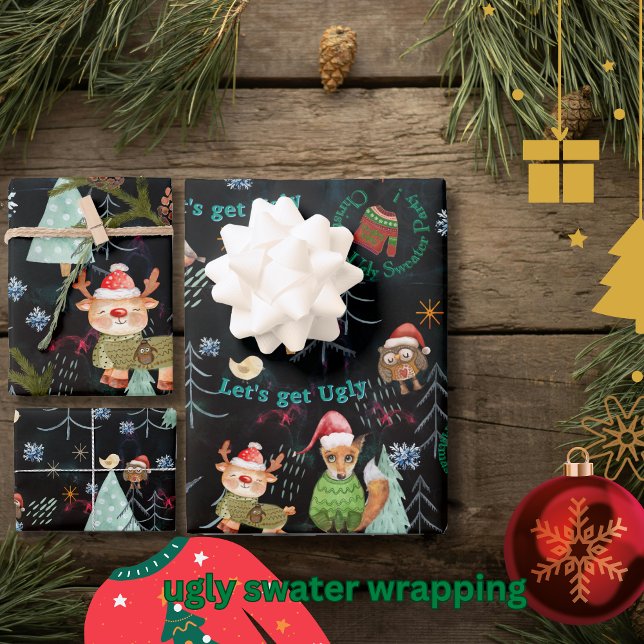 Niedliches Ugly Sweater Party Geschenkpapier Set (Cute Ugly Sweater Christmas Party Wrapping Paper Sheets)