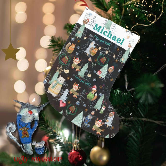 Niedliches Ugly Sweater Party Kleiner Weihnachtsstrumpf (Cute Ugly Sweater Christmas Party Small Christmas Stocking (Front (Hanging)))