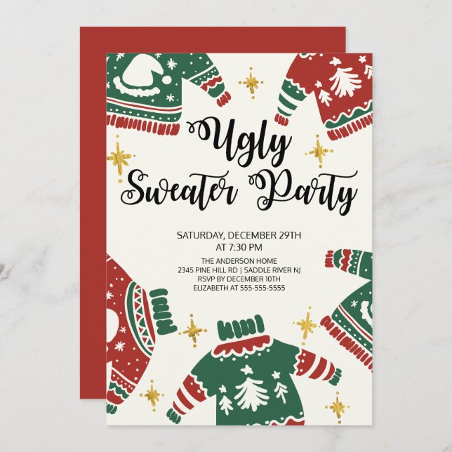 Niedliches Ugly Sweater Winter Party Einladung (Vorne/Hinten)