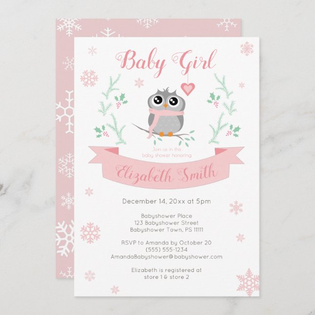 Niedliches Uhbaby im Winter Babydusche Einladung (Vorne/Hinten)