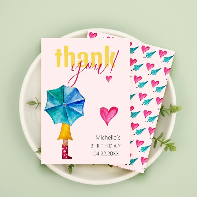 Niedliches Umbrella Girl Watercolor Illustrationsm Dankeskarte (Von Creator hochgeladen)