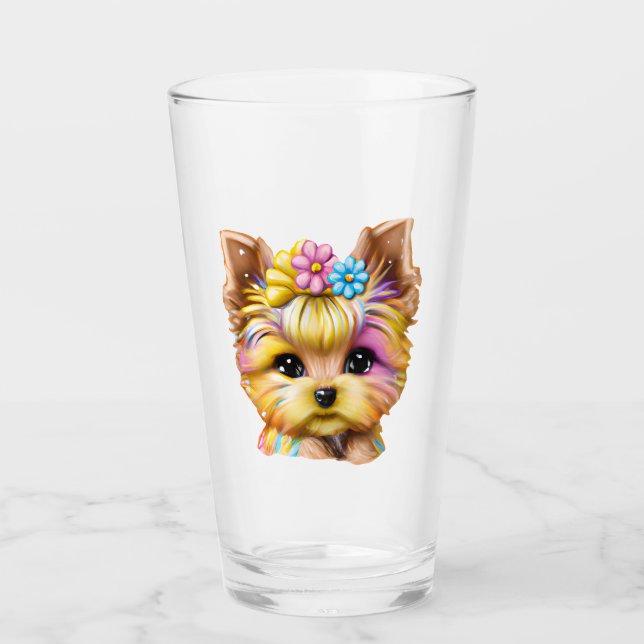 Niedliches und Adorable Baby Yorkie Glas (Vorderseite)