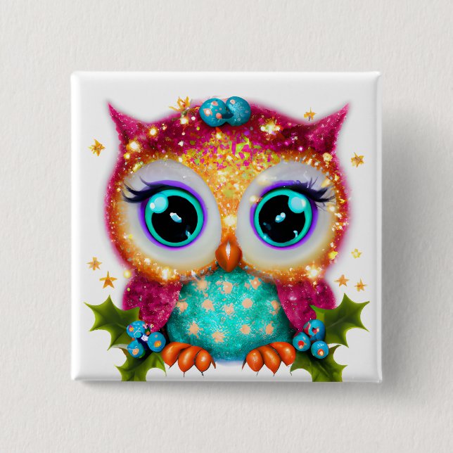Niedliches und Adorable Kawaii Baby Owl Button (Vorderseite)
