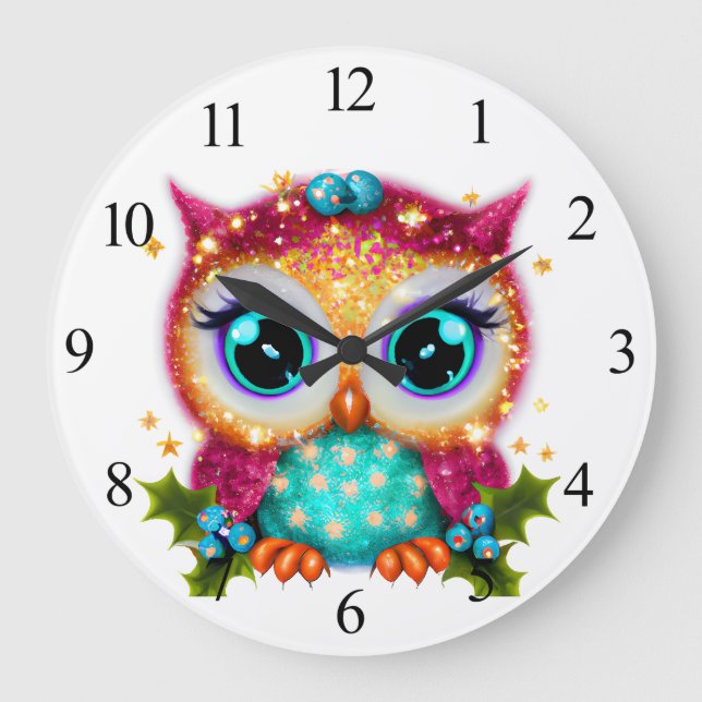 Niedliches und Adorable Kawaii Baby Owl Große Wanduhr (Vorderseite)