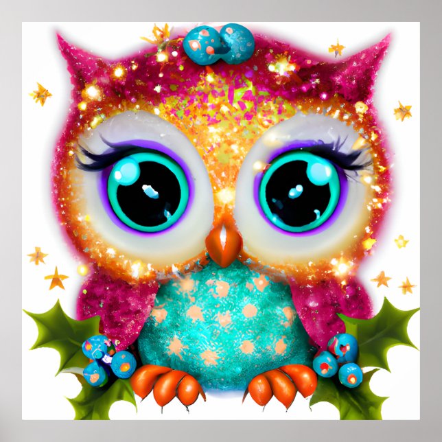 Niedliches und Adorable Kawaii Baby Owl Poster (Vorne)