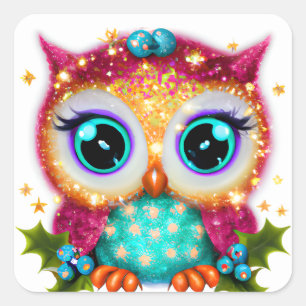 Niedliches und Adorable Kawaii Baby Owl Quadratischer Aufkleber