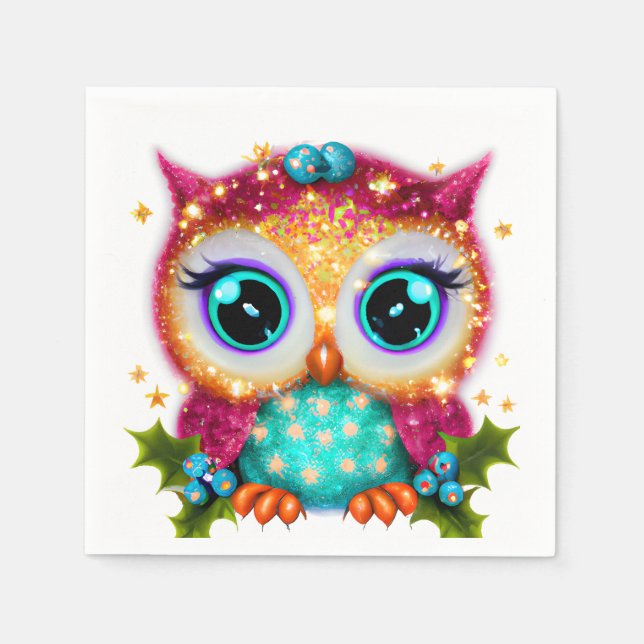 Niedliches und Adorable Kawaii Baby Owl Serviette (Vorderseite)