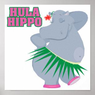 niedliches und albernes Luau-Hula-Hippo Poster
