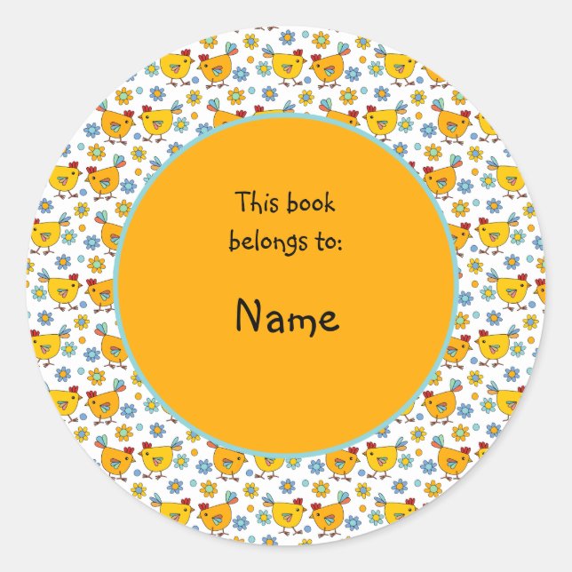 niedliches und buntes Huhn und Blume Runder Aufkleber (Vorderseite)