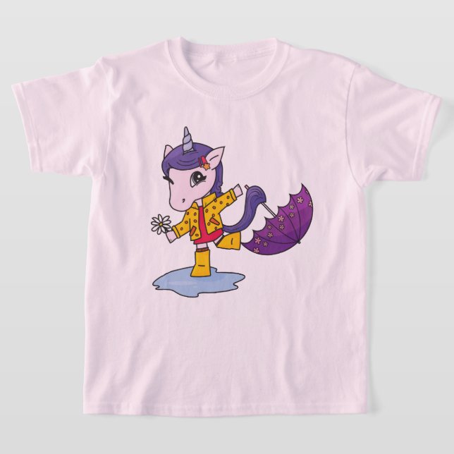 Niedliches und einfaches rosa Blumenhorn im Regenm T-Shirt (Ablage )