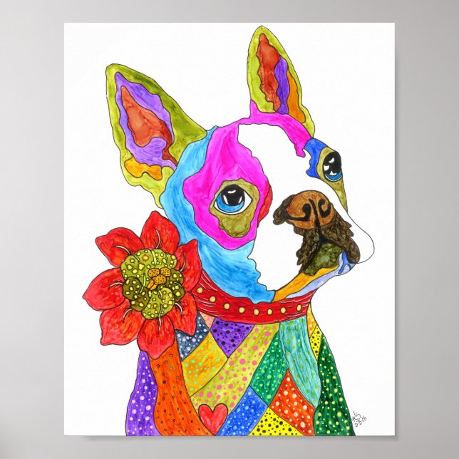 Niedliches und farbenfrohes Boston Terrier Poster  (Vorne)