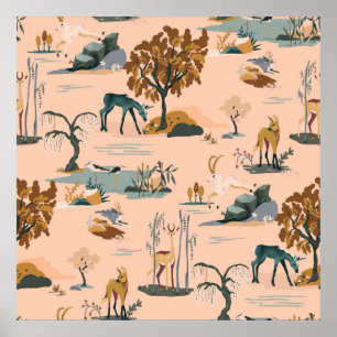 Niedliches und farbenfrohes Tier- und Einhornmuste Poster