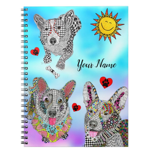 Niedliches und farbiges Corgi Spiral Notebook Notizblock (Vorderseite)