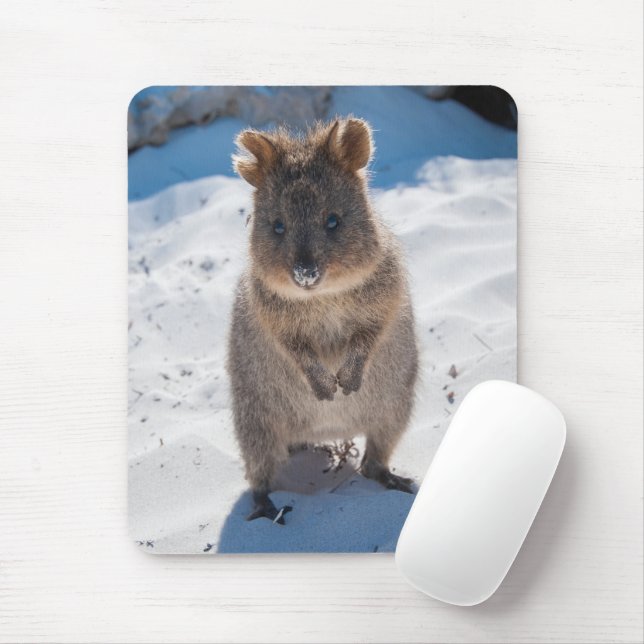 Niedliches und glückliches Quokka auf dem Strand v Mousepad (Mit Mouse)