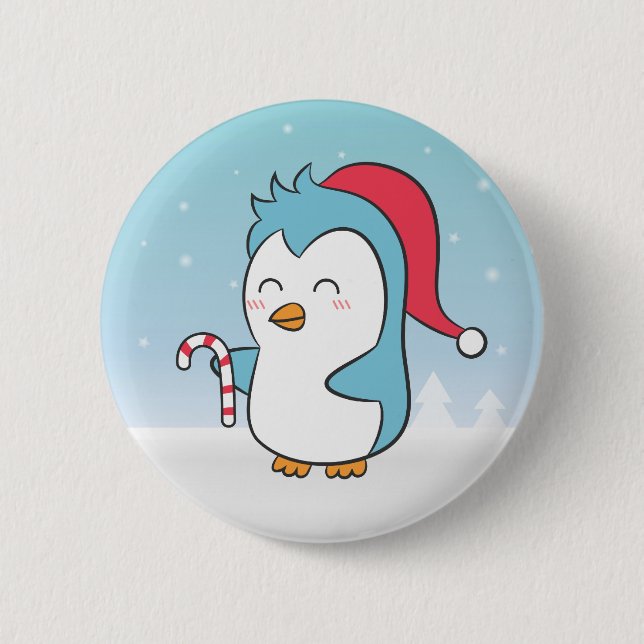 Niedliches und glückliches WeihnachtsPenguin mit Button (Vorderseite)